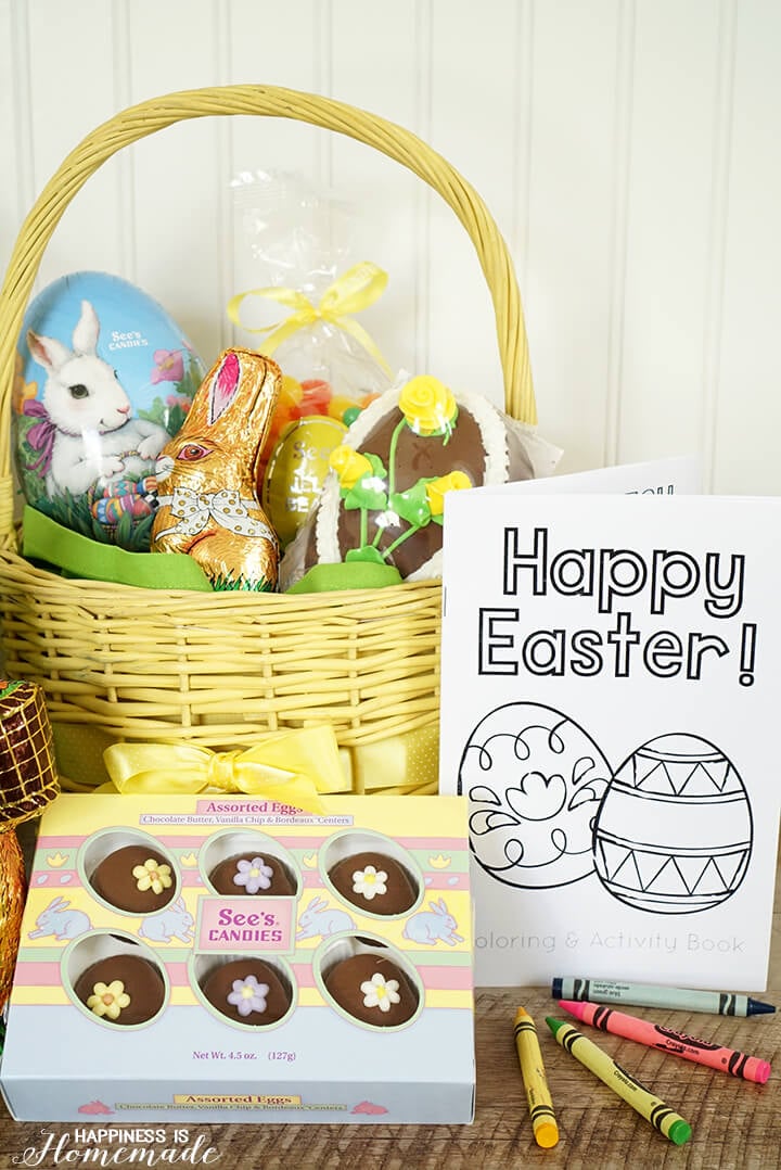 See's Candy Easter Basket with Free Printable Coloring and Activity Book