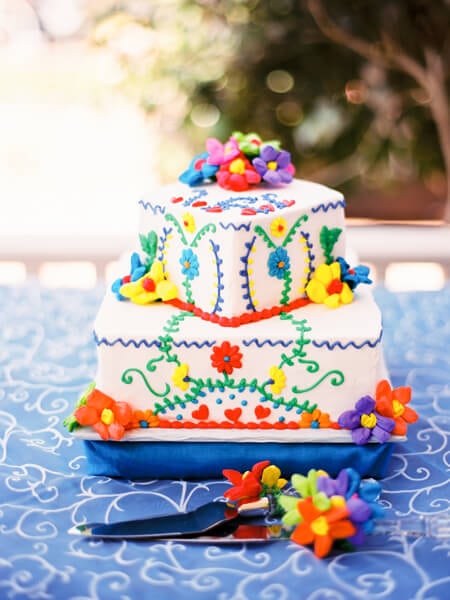 pretty decorated cinco de mayo cake with bright flowers