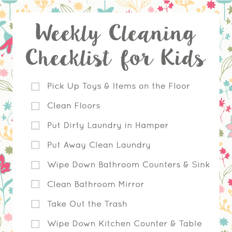 weekly cleaning checklist for kids printable 