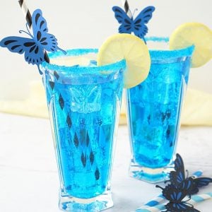 alice in wonderland inspired electric blue butterfly cocktail