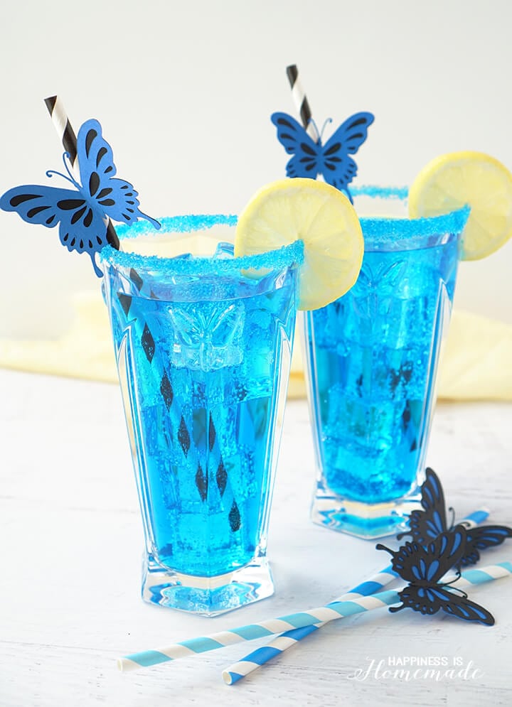 alice in wonderland inspired electric blue butterfly cocktail