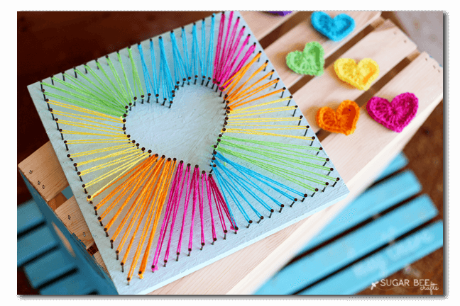 rainbow heart string art 