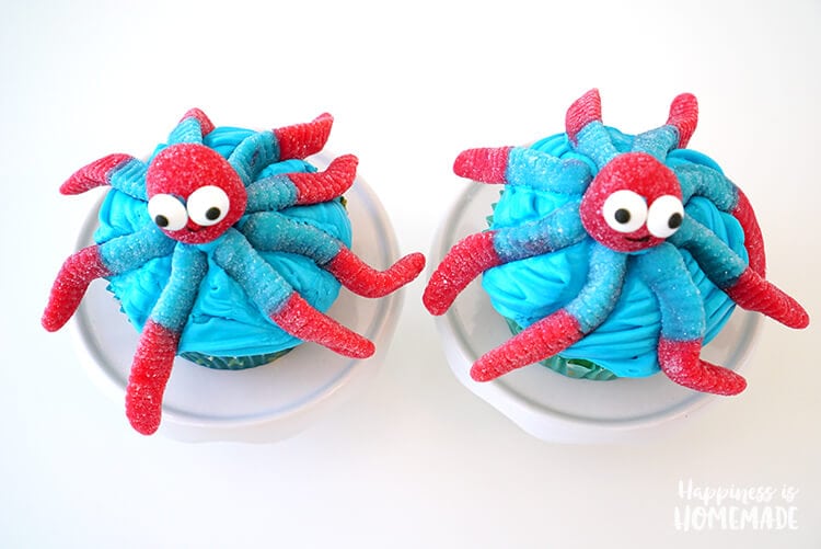 Gummi Worm Octopus Cupcakes