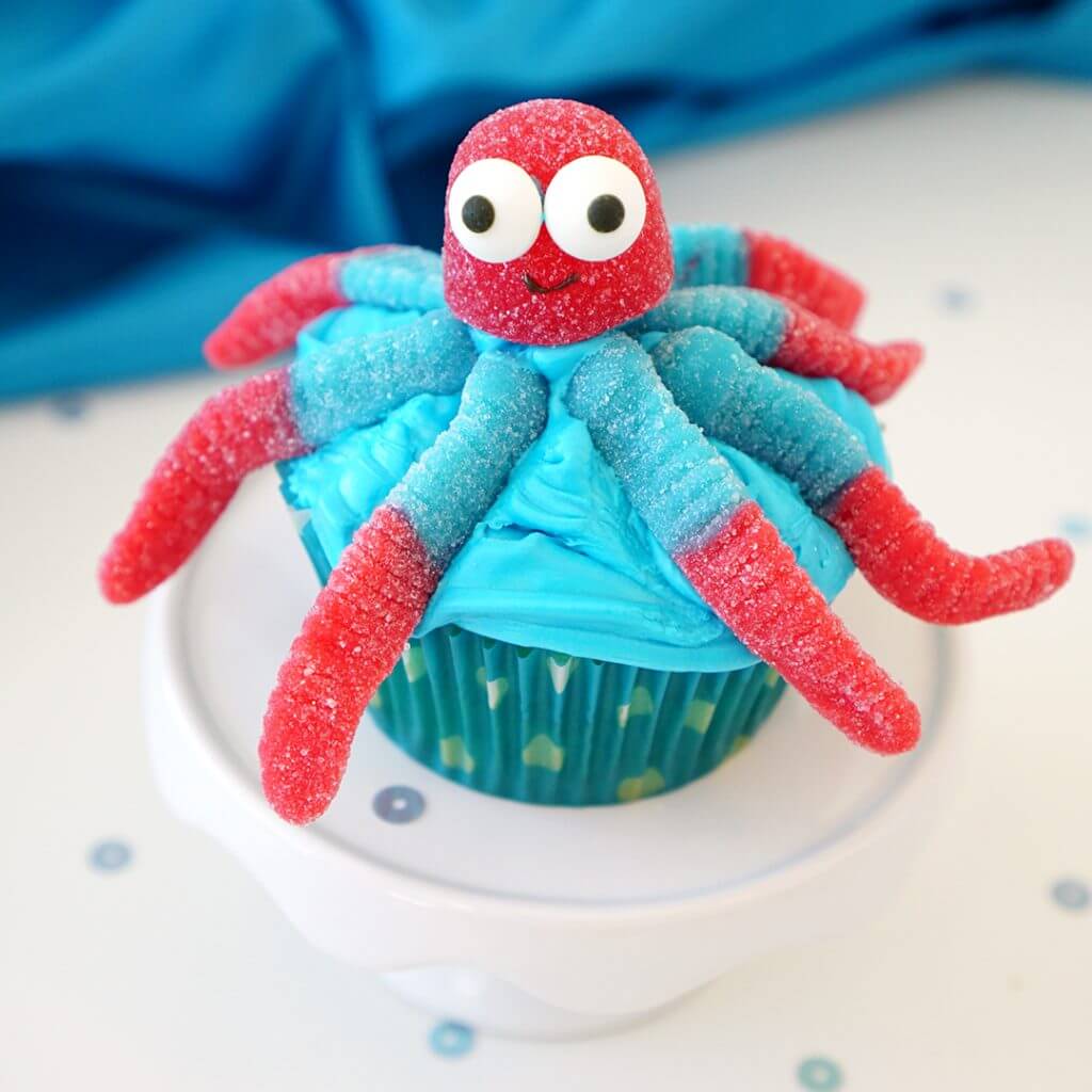 gummy worm octopus cupcake