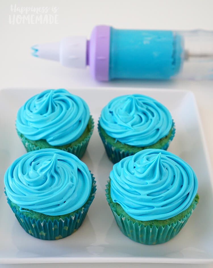 Ocean Blue Cupcakes with Neon Blue Frosting