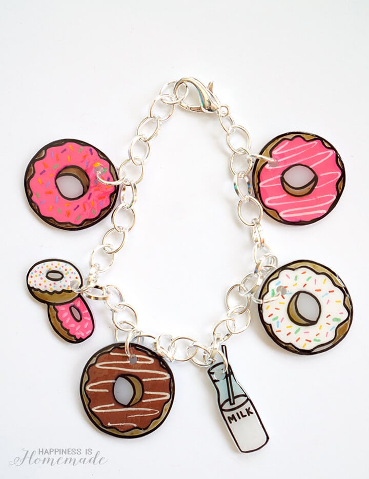 donut charm bracelet made from shrinky dinks