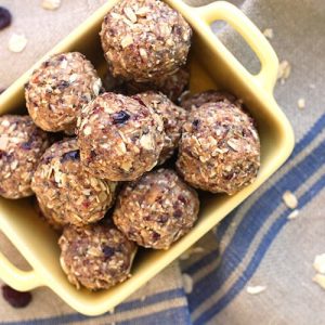 cranberry almond protein bites in dish
