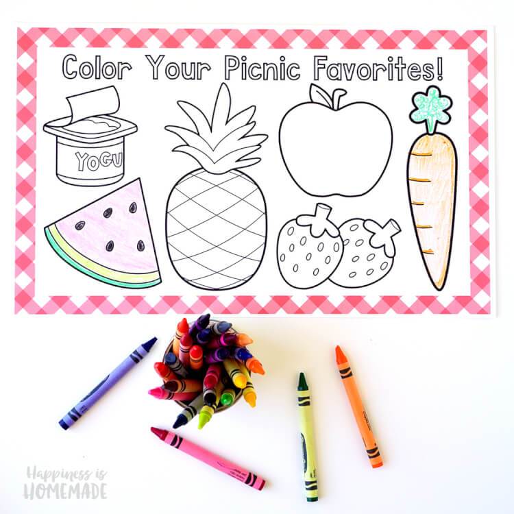 Picnic Coloring Placemats for Kids