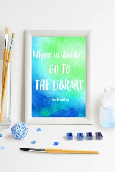 when in doubt go to the library harry potter watercolor quote art
