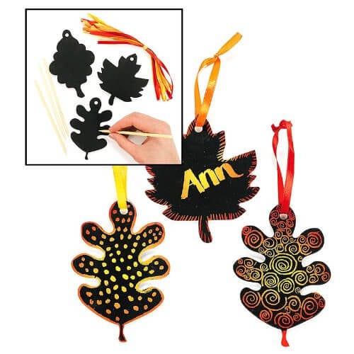 fall leaf ornament craft for kids being made