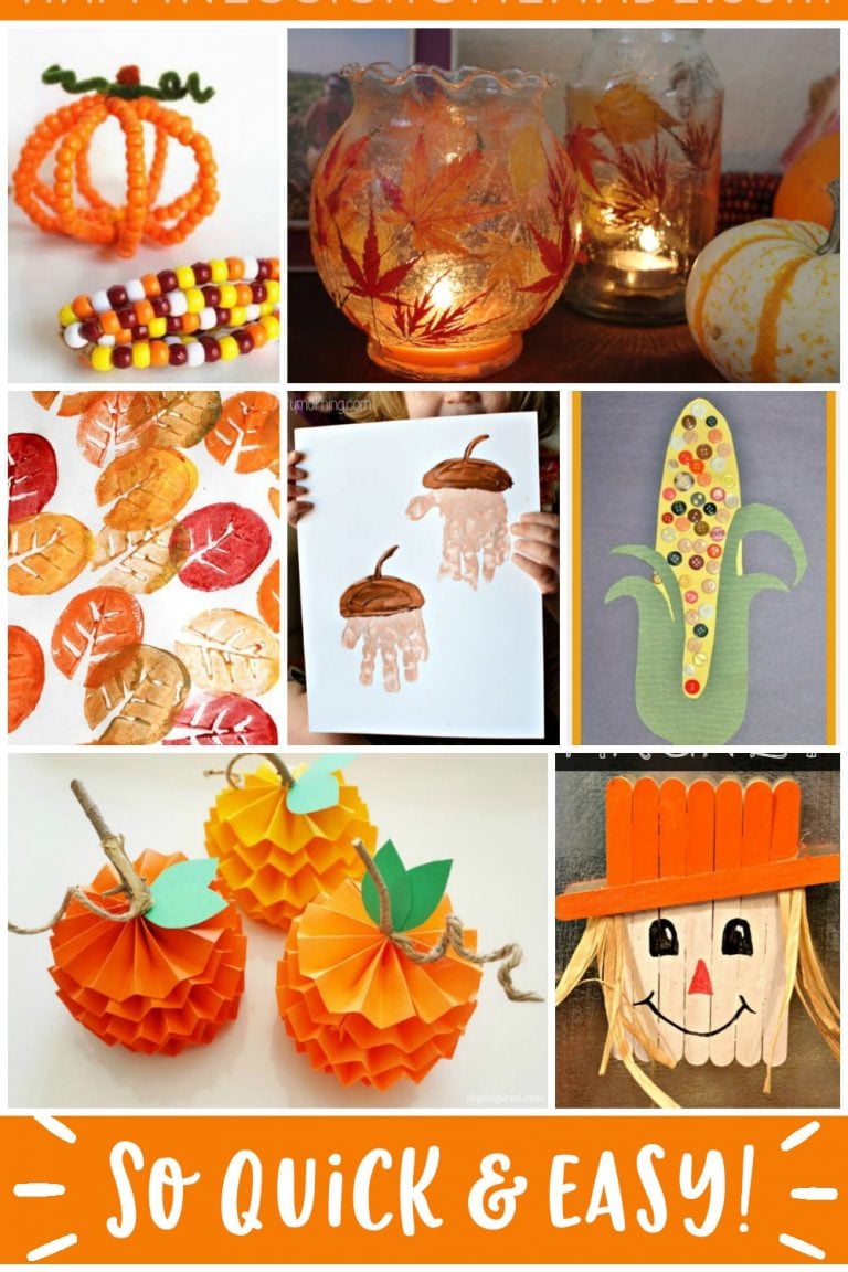 collage of fun fall kids crafts