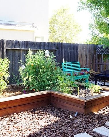 side yard garden and outdoor fire pit