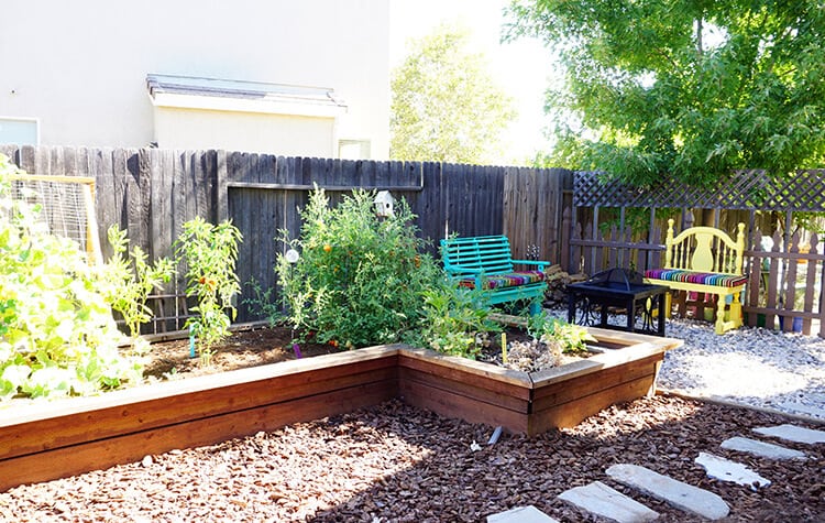 side yard garden and outdoor fire pit 