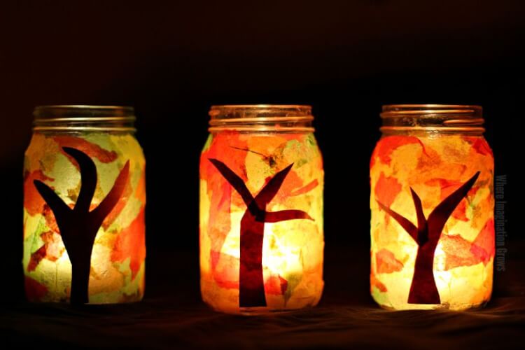 fall tree mason jar luminaries craft for kids