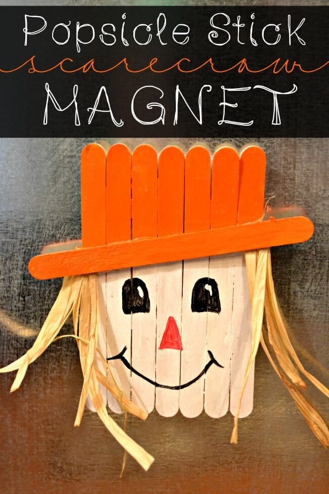 popsicle sticks made into scarecrow as a magnet 
