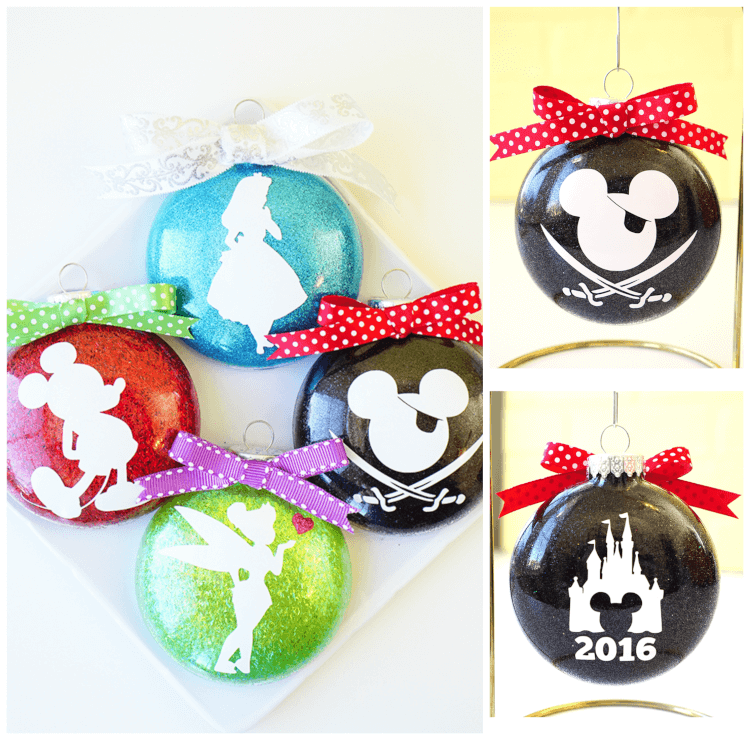 disney glitter ornaments made with cricut