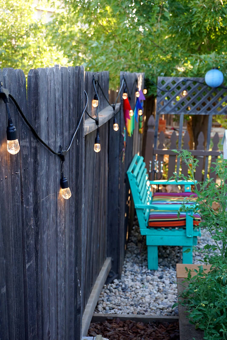outdoor string lights along fence