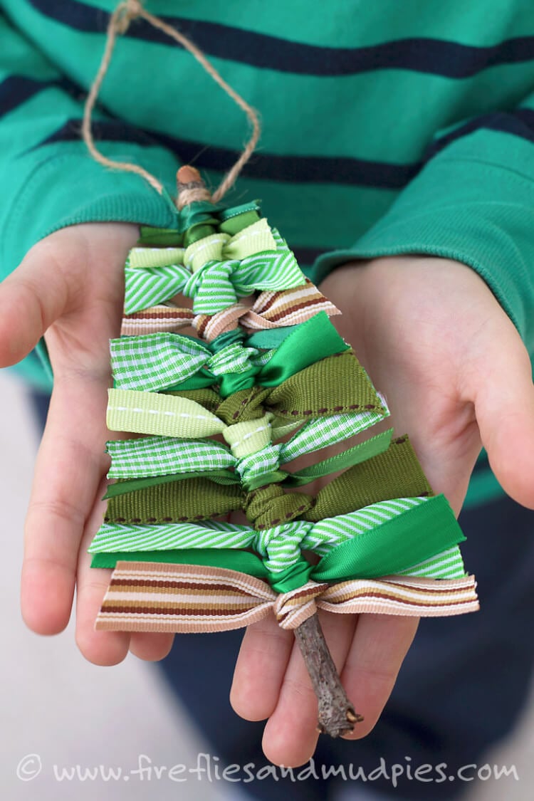 different shades of green bows tied to make christmas tree shape