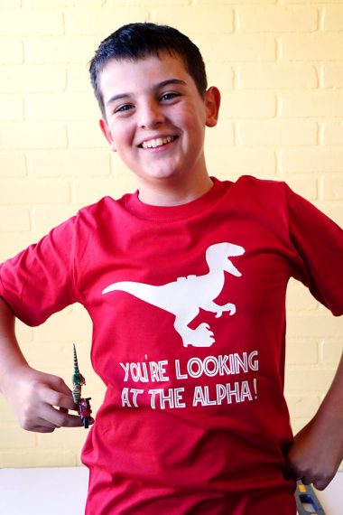 kid wearing awesome diy lego shirt