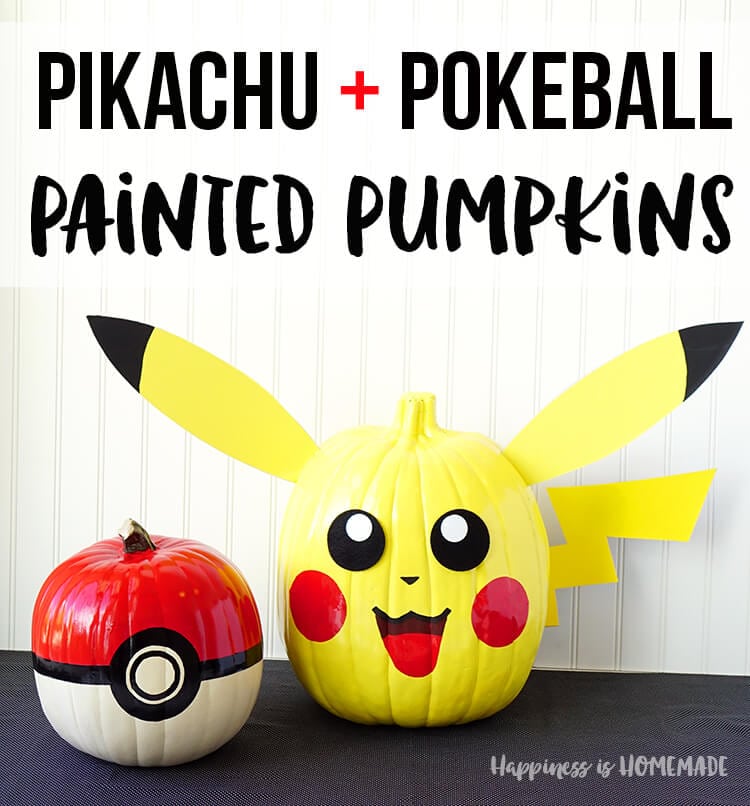 pikachu and pokeball painted pumpkin halloween craft for kids