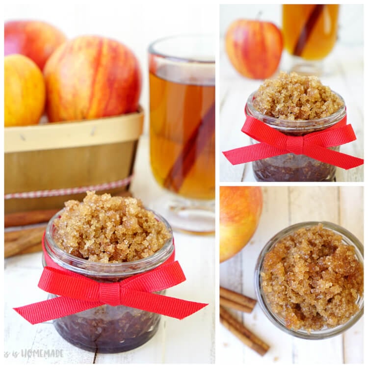 spiced apple cider sugar scrub collage