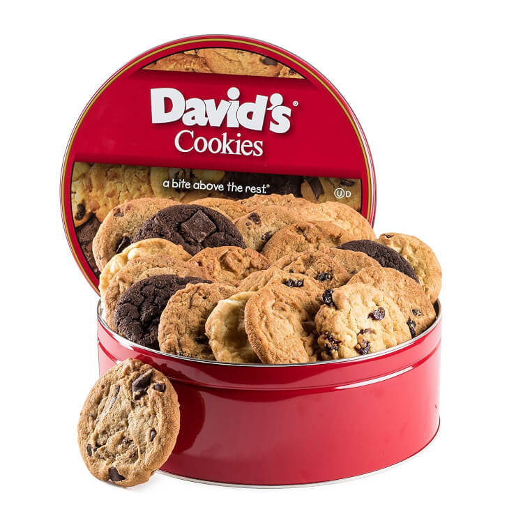 canister of yummy davids cookies for cookie lover gift