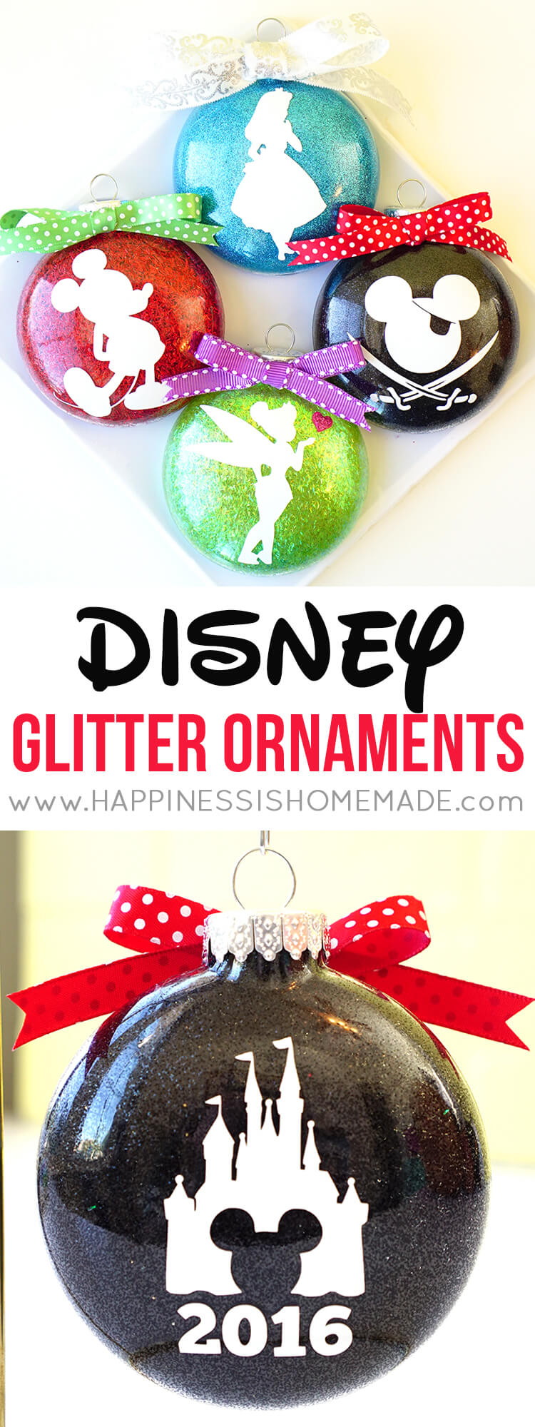 Disney Silhouette Glitter Ornaments for Christmas