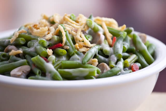 green bean casserole in dish