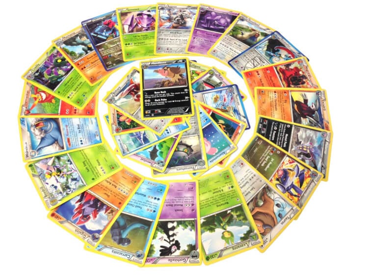 pokemon cards laid out in spiral