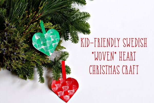 diy woven hearts kid made ornaments on tree