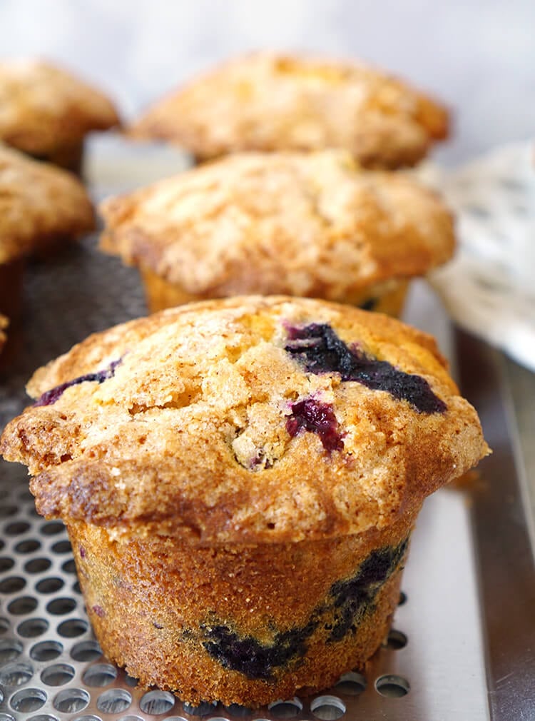 the best blueberry muffins on tray