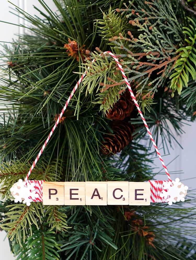 peace scrabble letter Christmas ornament