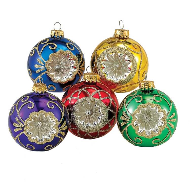 radko ornaments in different colors