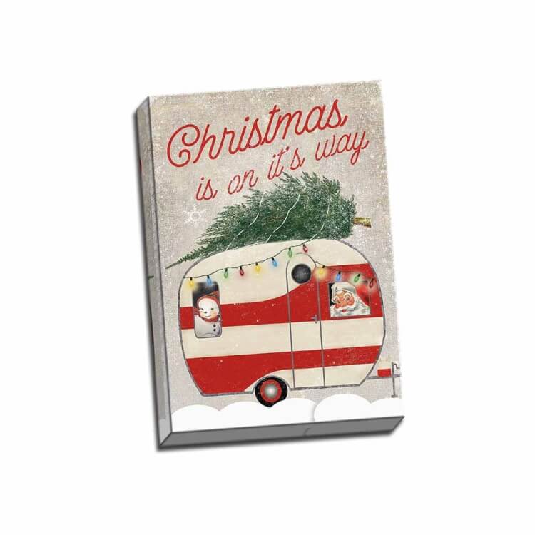retro christmas camper sign on canvas