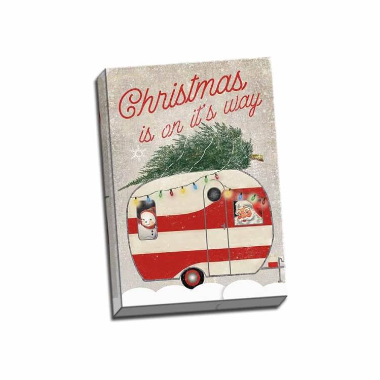 retro christmas camper sign on canvas