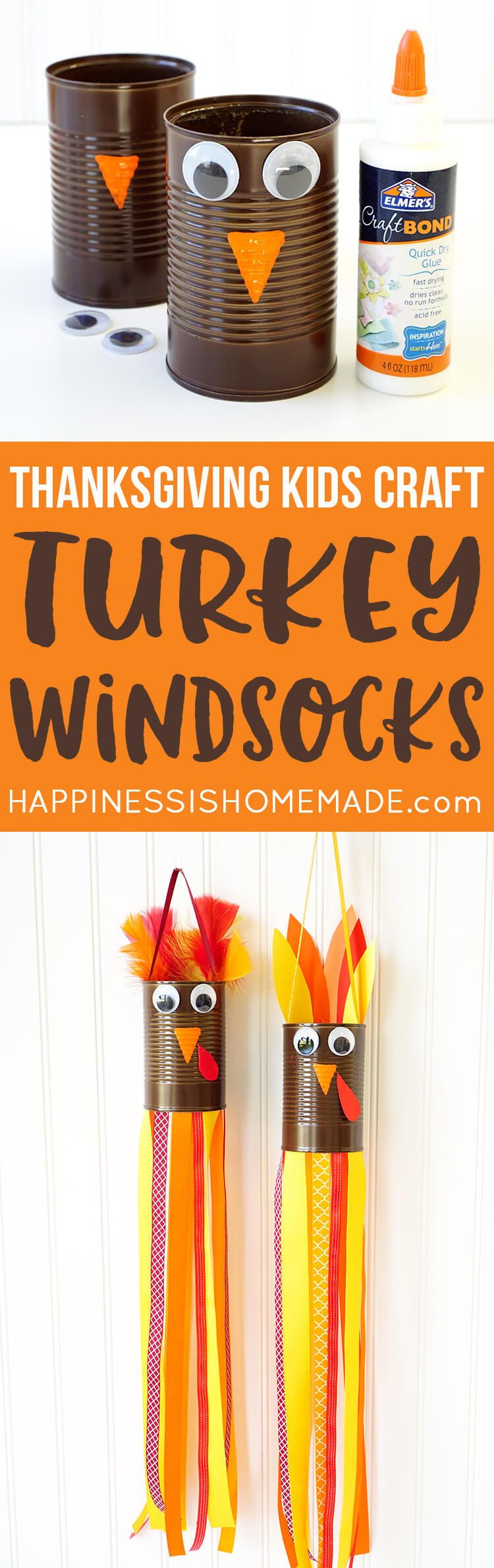 thanksgiving kids craft recycled tin can turkey windsocks