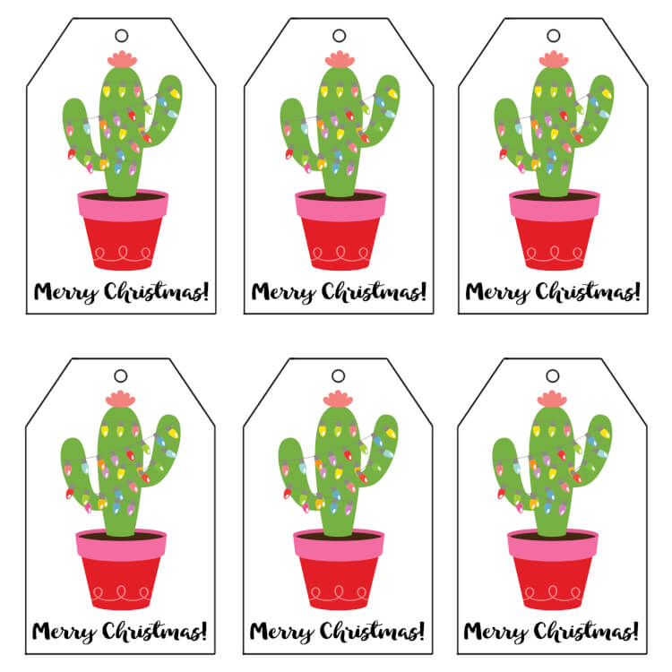 Christmas light cactus gift tags