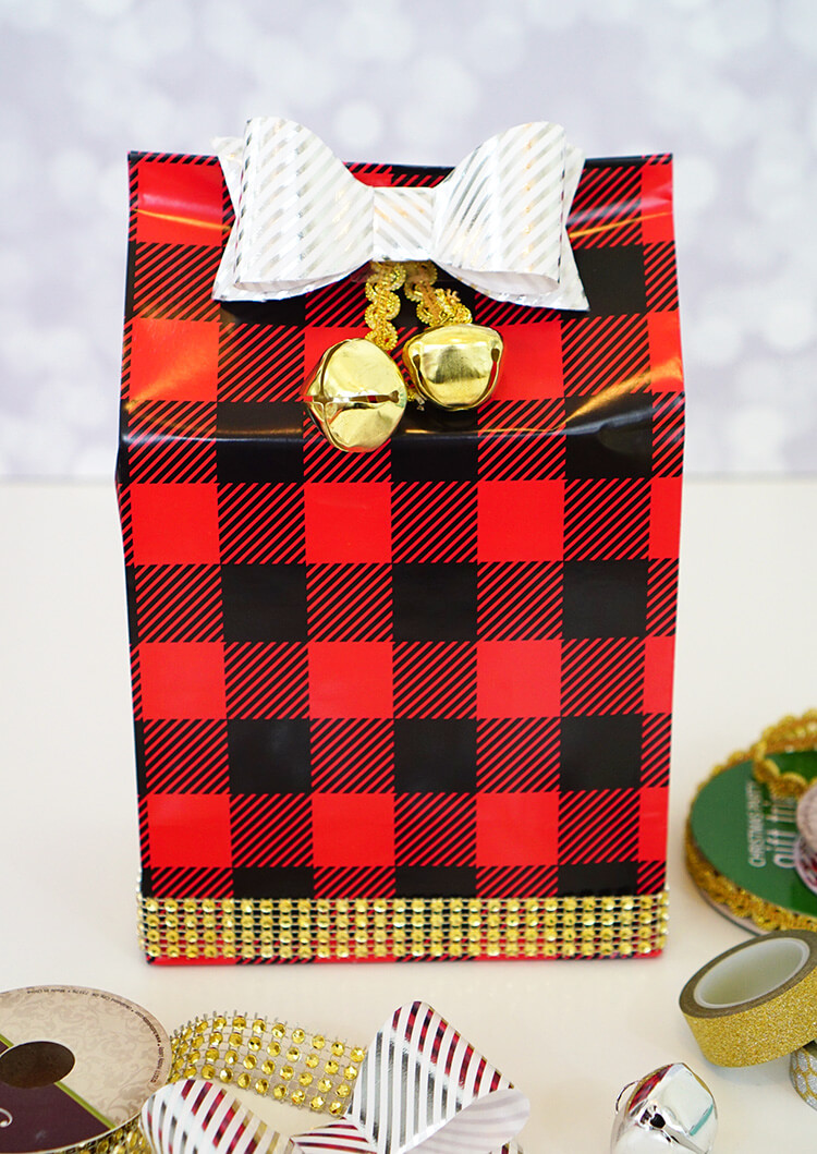 red and black buffalo plaid gift wrap 