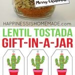 lentil tostada gift in a jar with printable gift tags