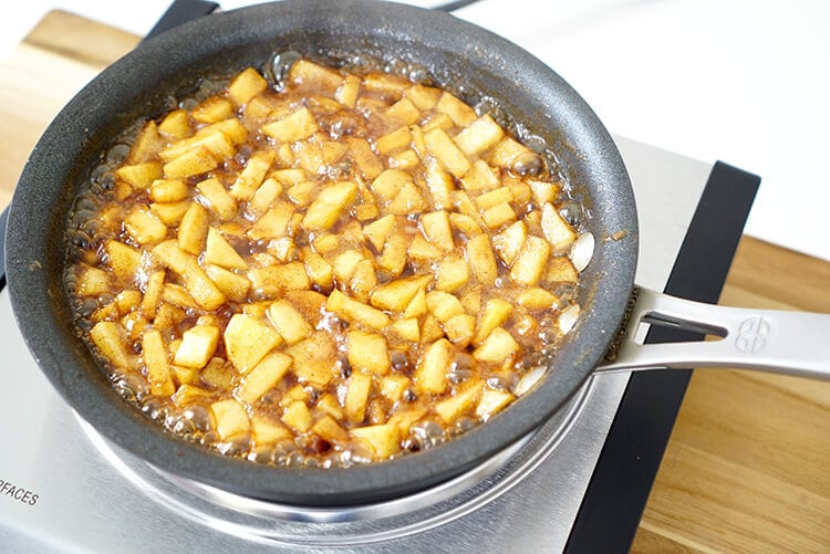 making caramel brown sugar apples in pan