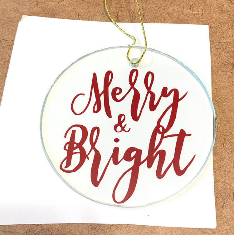 merry and bright svg file on glass ornament