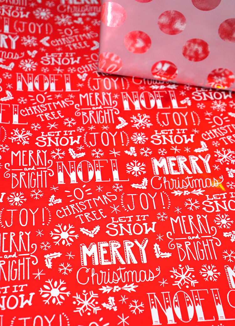 red and white gift wrap for the holidays