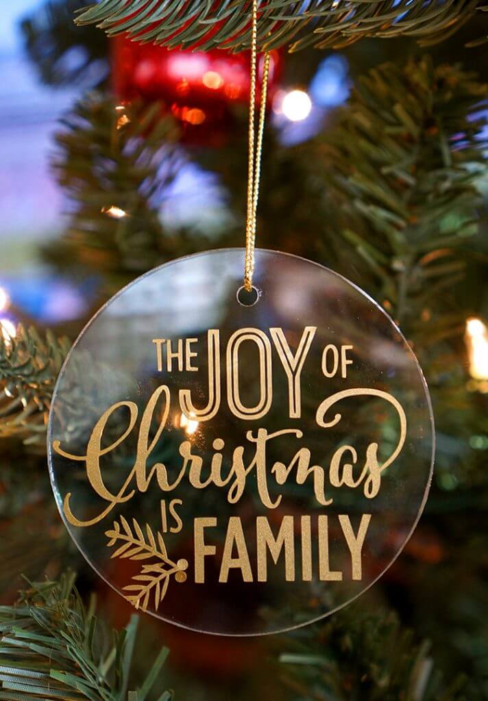 joy of christmas flat ornament on christmas tree
