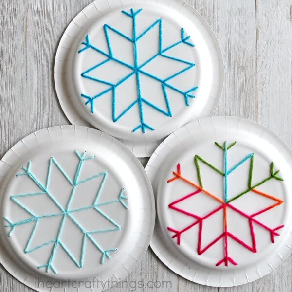 paper plate snowflake yarn craft 