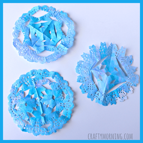 watercolor doily snowflake winter craft 