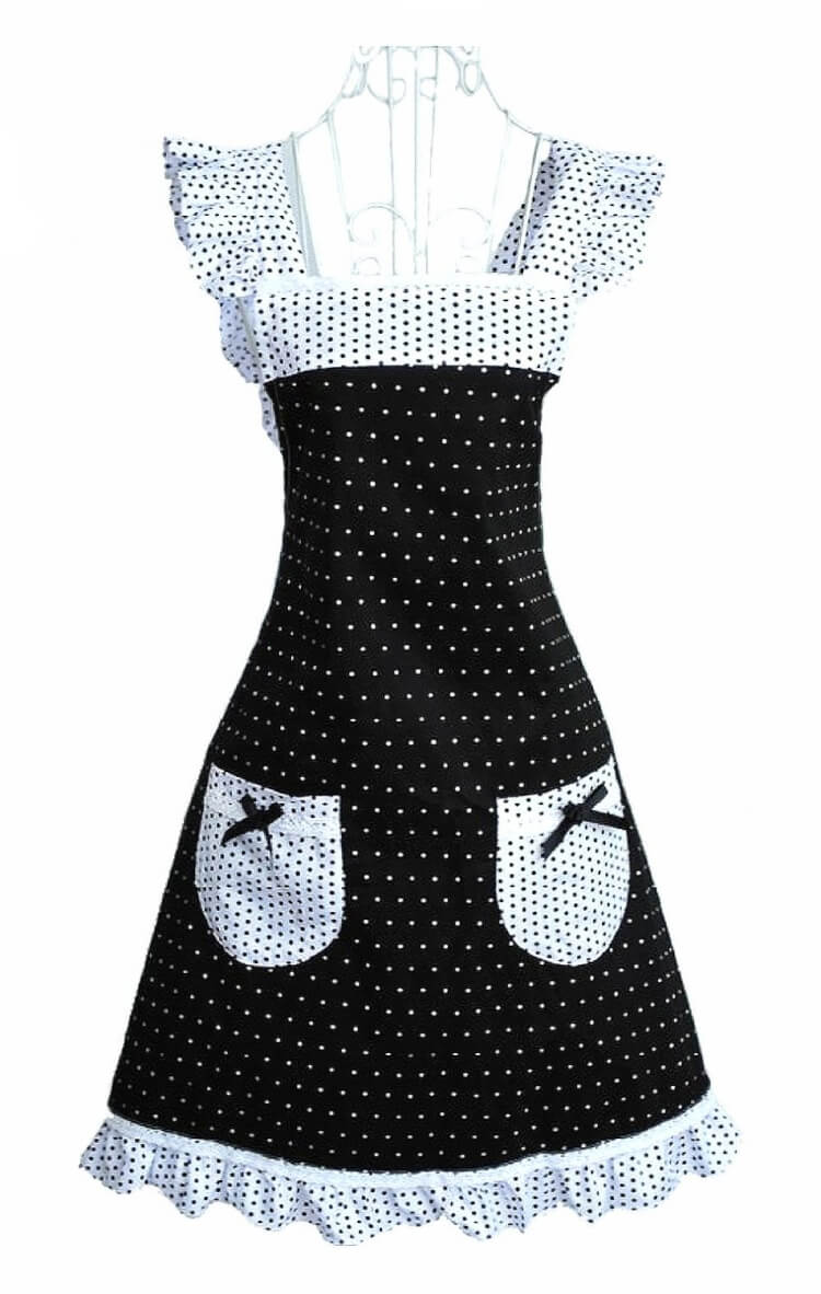black and white polka dot vintage apron