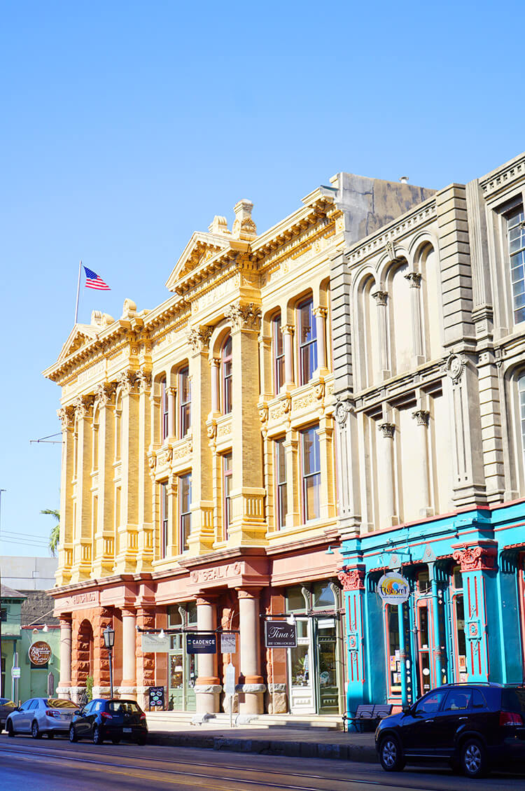 Colorful Historical Buildings in Galveston Texas