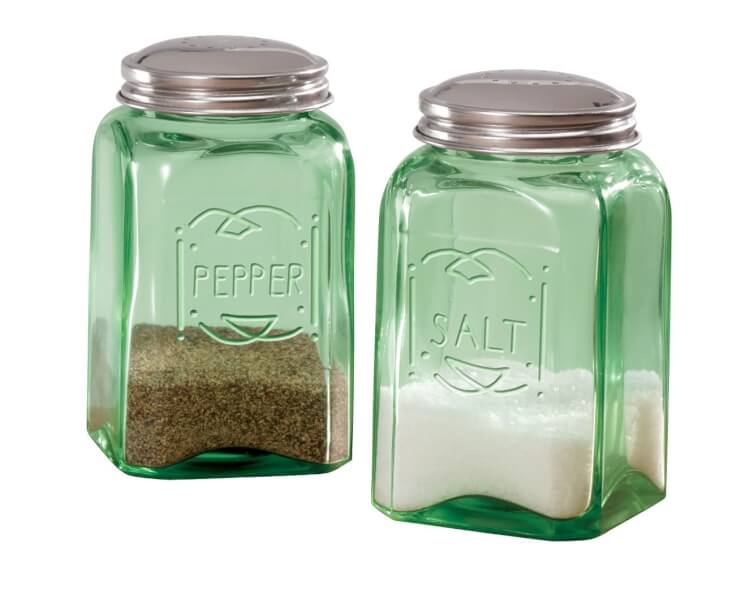 depression style glass salt and pepper shakers
