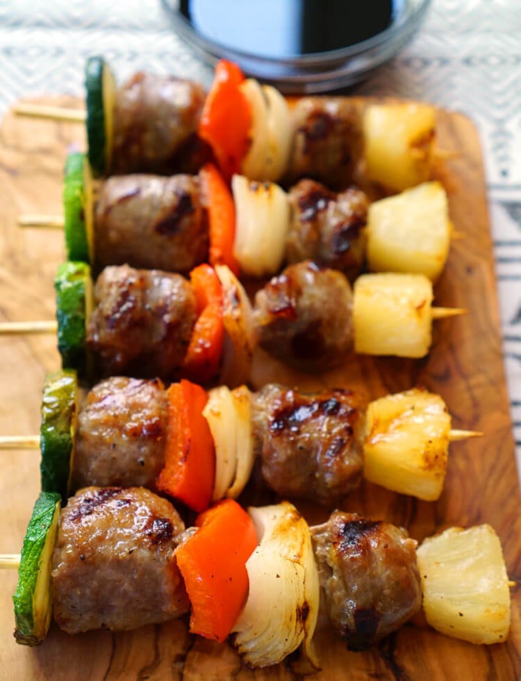 Game Day Appetizer - Brat and Veggie Kabobs