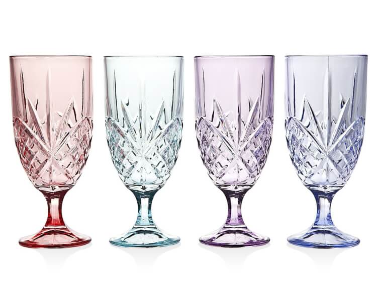 iced beverage glasses in various colors